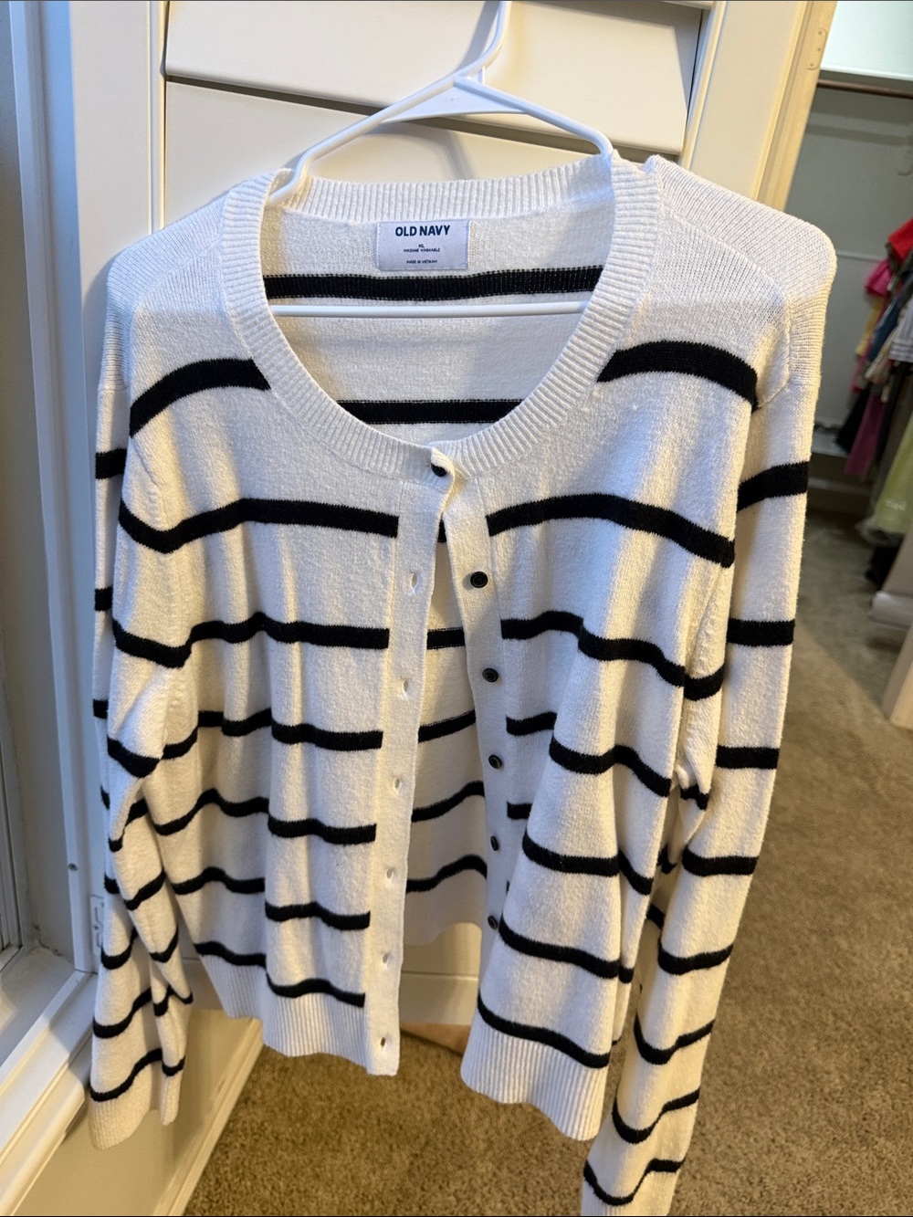 Old Navy White and Black Striped Button-Front Cardigan